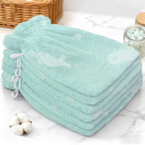 VOOVA & MOVAS Kids Bath Mitts 6-Pack, 100% Cotton Soft Absorbent Wash Cloths with Hanging Loop, 8.3x6.3 Inch European Style Bath Mitt for Toddler Shower, Green Dino - color: Green Dino, size: 6PC Bath Mitts