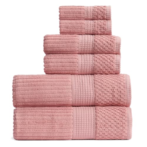 100% Cotton Bath Towel Set | 6-Piece Set | Textured | Rose | Absorbent & Quick-Dry Bathroom Towels | Textured and Durable Cotton Towels for Bathroom | OEKO-TEX | Krista Collection - color: Bridal Rose, size: 6 Piece Set
