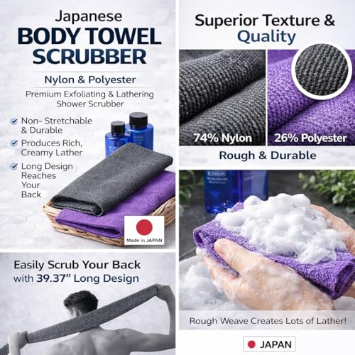 Extra Rough, Exfoliating Washcloth [Made in Japan] Exfoliating Towel Special texture makes Fluffy Foam lather, Back Scrubber, Dead Skin Cell Remover [Loofah for Women and Men] (Black) - color: Black