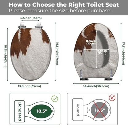 Elongated Resin Toilet Seat, Quietly Close Quick Release Hinges Cover | Toilet Lid Cover Easy to Clean and Install, Cow fur Heavy Duty Toilet Seat - color: pattern10, size: V-shape