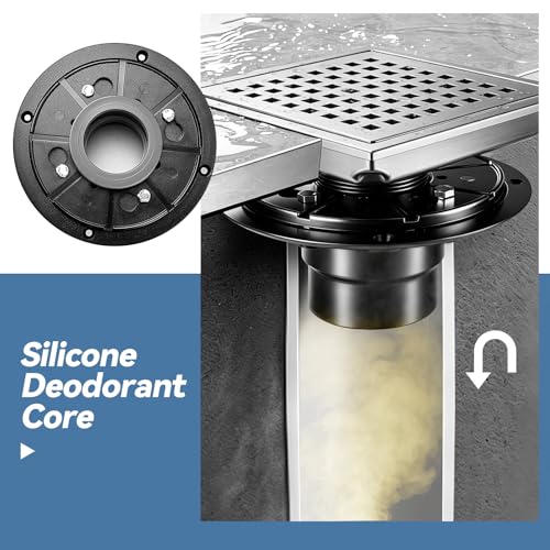 Square Shower Floor Drain, Matte Black Finish, Grid Pattern Strainer Cover (Brushed, Grate) - color: Brushed