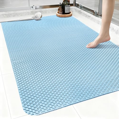Extra Large Shower Mat: 47"x32" Non Slip Shower Mats for Inside Shower, PVC Anti Slip Shower Stall Mats No Odor, Trimmable Walk in Shower Mats for Elderly Kids - color: Blue, size: 47" x 32" (Rectangular)