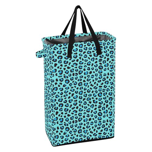 Leopard Cheetah Aqua Laundry Hamper Dirty Clothes Laundry Basket Bin for Bedroom Bathroom with Handles Slim Tall Collapsible Waterproof Freestanding 48L - color: Leopard cheetah Aqua