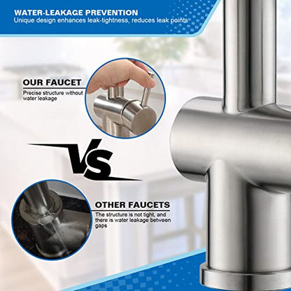 VFAUOSIT Commercial Kitchen Faucet with Pull Down Sprayer, Brushed Nickel | Dual Outlets, Tilted Pot Filler, 360° Rotation, cUPC/CEC Certified, Fingerprint-Resistant Finish, 500,000-Cycle Valve - color: Brushed Nickel-02
