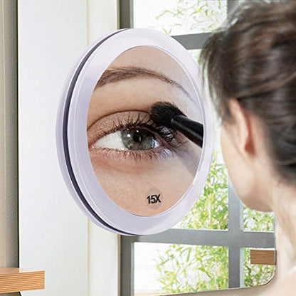 SANTOO 15X Magnifying Mirror - with 3 Mounting Suction Cups - Used for Precise Makeup - Eyebrows/Tweezing - Blackhead/Blemish Removal - Bathroom/Travel Makeup Mirror - 6 Inch Round (Rose Gold) - color: 15x