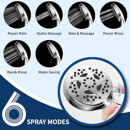 6-Mode Shower Head with Handheld, High Pressure Hand held Shower Head | 3.94 Inch Chrome Handheld Spray with 59 Inch Stainless Steel Hose and Adjustable Showerhead Holder, Tool-free Installation - color: Chrome-3.94 Inch
