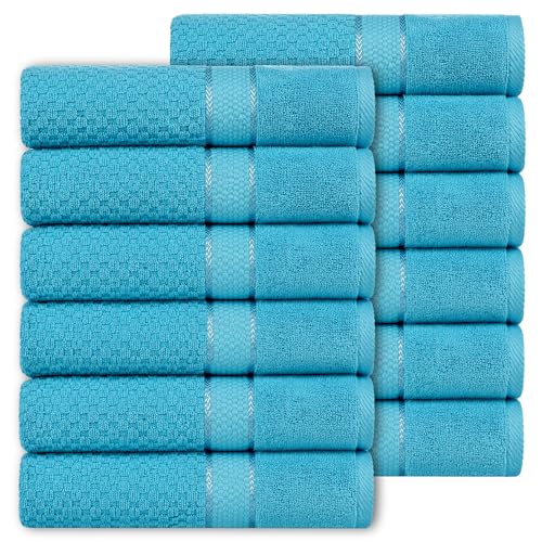 Ample Decor 100% Cotton Hand Towels 18x28 Inches, Popcorn Textured, Soft & Absorbent, Quick Dry, Set of 12, Sky Blue - color: Sky Blue, size: Pack of 12