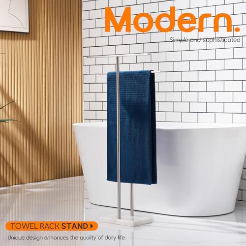 Free Standing Towel Rack Brushed Nickel 2-Tier Towel Holder for Bathroom Floor Stand with Heavy Marble Base Thicken Steady Design Stainless Steel AN7005BR - color: Brushed Nickel