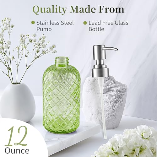 Kaishun Refillable Glass Soap Dispenser (2PC) for Hand Soap & Lotion, Green - color: Green (2 Pack)