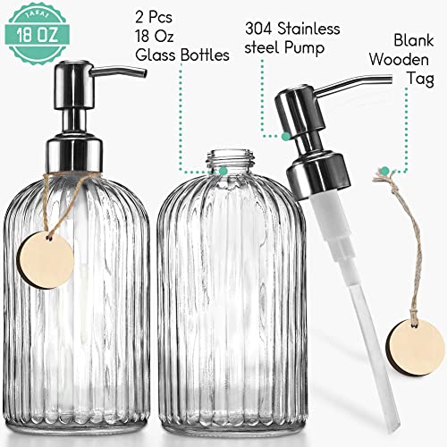 JASAI 2PACK 18 Oz Glass Soap Dispenser with Rust Proof Stainless Steel Pump, Refillable Hand Soap Dispenser with Vertical Stripe, Premium Bathroom soap Dispenser for Kitchen & Bathroom (Pack of 24) - color: Clear-2p, size: 48 Pack