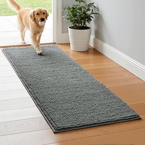 SUBRTEX Bathroom Rugs, 24" x 60" Chenille Bath Rug Soft Short Plush Bath Mat Soft Shower Mat Water Absorbent Shower Mat Quick Dry Machine Washable, Gray - color: Grey, size: 24" x 60" (Runner)