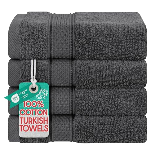 American Soft Linen Salem Washcloth Sets, 4 Piece Luxury 600 GSM 100% Cotton Washcloths for Bathroom, 13x13 inches Washrags Premium Quality Hand Face Towels, Dark Gray - color: Dark Gray, size: 13x13"
