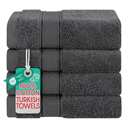 American Soft Linen Salem Washcloth Sets, 4 Piece Luxury 600 GSM 100% Cotton Washcloths for Bathroom, 13x13 inches Washrags Premium Quality Hand Face Towels, Dark Gray - color: Dark Gray, size: 13x13"