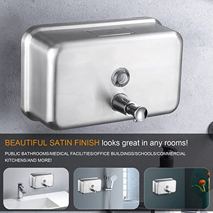 Commercial Soap Dispenser Wall Mount Stainless Steel, Horizontal | Rust-Proof Lining and Anti-Leak Pump Liquid Hand 1100ml / 37oz. - size: Horizontal