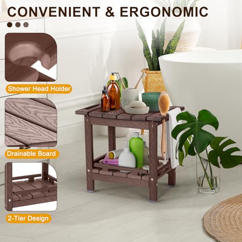 NALONE Shower Bench, HDPE Shower Stool for Shaving Legs with Handle (Wood) | Indoor and Outdoor Use, All Weather and Long Last, Perfect for Inside Shower - size: Wood