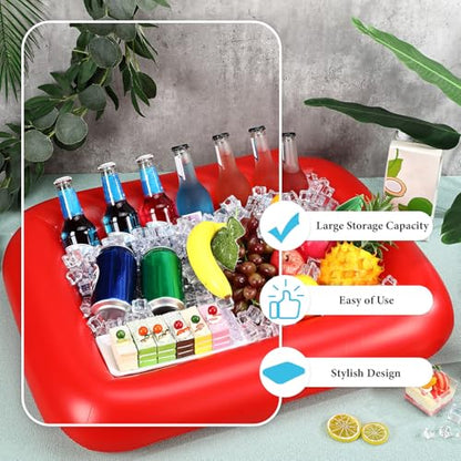 FillTouch Rectangular Inflatable Serving Bar Floating Drink Holder for Pool Inflatable Cup Holders Hot Tub Accessories, Adults Swimming Fun Drink Floats for Swimming Pool Party(Red) - color: Red