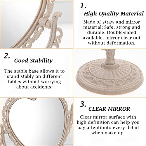 AKOAK Heart-Shaped Cosmetic Mirror - Plastic, Double-Sided, Rotatable, Lightweight Tabletop Makeup Mirror for Bathroom & Bedroom (Beige) | Plastic, Double-Sided, Rotatable, Lightweight Tabletop - color: Beige