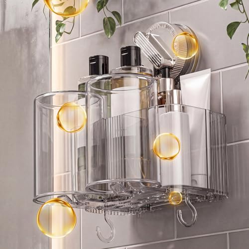 Clear Toothbrush Holder for Bathroom, Multi-Functional 2 Cups Toothbrush Organizer Wall Mounted with 2 Storage Slot and 2 Toothbrush Cups - color: White