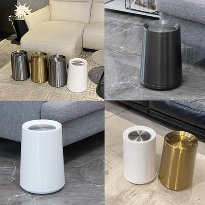 2.1 Gallon Bathroom Trash Can with Lid, Chrome Small Trash with lid - color: 32A silver-8L