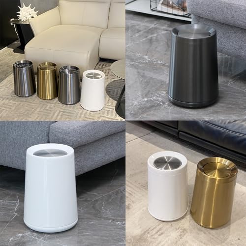 2.1Gallon/8L Metal Trash Can with Lid,Large Capacity Trash Bin,White Garbage Can, Elegant Waste Basket,for Bathroom,Bedroom, Living Room,Office,Hotel,Business(32A white-8L) - color: 32A white-8L