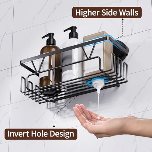KEGII Shower Caddy Suction Cup, 3 Pack Removable Shower Shelves with Hooks & Soap Holder, No Drilling Bathroom Organizer, Waterproof Suction Storage for Inside Shower, Black