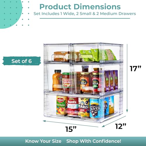 Sorbus Stackable Clear Storage Drawers 5 Pack (1 Wide + 2 M + 2 S) Acrylic Organizers, Pantry Drawers, Bathroom Closet Organizer for Under Sink, Vanity, Makeup, Linen Closet & Hair Product Organizer - size: 1 Wide + 2 Medium + 2 Small