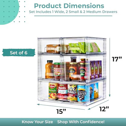 Sorbus Stackable Clear Storage Drawers 5 Pack (1 Wide + 2 M + 2 S) Acrylic Organizers, Pantry Drawers, Bathroom Closet Organizer for Under Sink, Vanity, Makeup, Linen Closet & Hair Product Organizer - size: 1 Wide + 2 Medium + 2 Small