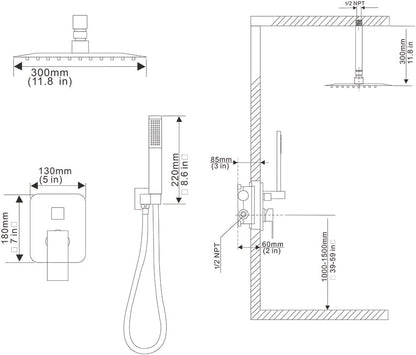 ‎Oil Rubbed Bronze Shower System Bathroom 12 Inch Rain Shower Head Ceiling Mount with Handheld Luxury High Pressure Shower Combo Set Shower Faucet Rough-in Valve Body and Trim Kit - color: Oil Rubbed Bronze, size: 12 Inch