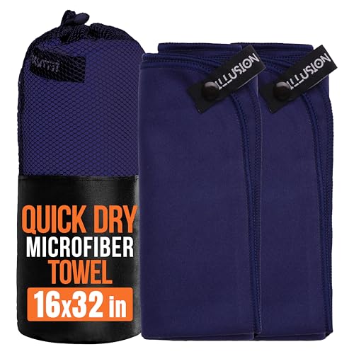 illusion Small Microfiber Gym Towels for Men and Women Active Sports (32" L x 16''W)-Lightweight Quick Dry Gym Towel for Sweat-Workout Towels Ideal for Yoga, Camping, Running, and Outdoor Activities - color: Dark Blue, size: 32x16 in - Pack of 2