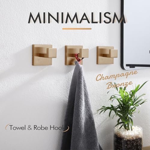 KOKOSIRI Robe Hooks for Wall Bathroom Towel Hooks Coat Hook Kitchen Garage Heavy Duty Wall Mounted Champagne Bronze Stainless Steel, 3 Pack B1010CPG-P3 - color: Champagne Bronze, size: 3 Pack