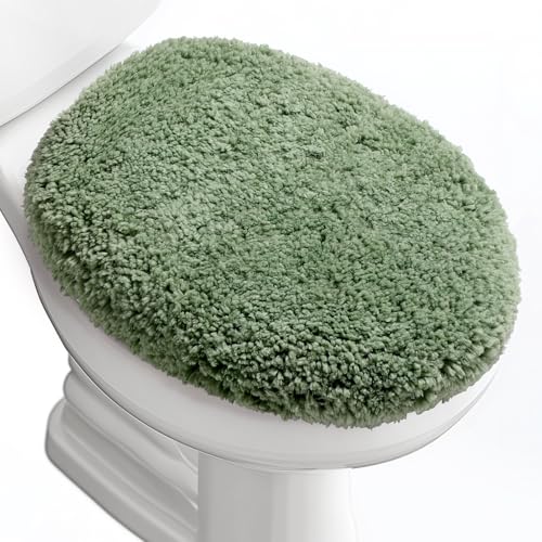 Soft Microfiber Toilet Lid Cover 17.5" x 15" Machine Washable | Solid Toilet Seat Cover Adjustable Rubber Backing Fits Most 16 -17.5" L x 14-16" W Round Oblong and Elongated Toilet Seat - color: Green