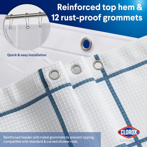 Clorox Bathroom Waffle Windowpane Pattern Shower Curtain with Waterproof Lightweight PEVA Liner Set, Standard Size, Metal Grommets, No Hooks 72" x 72" - 2 Pc Set - Navy Blue w Frosty PEVA - color: Navy Waffle Windowpane - Standard
