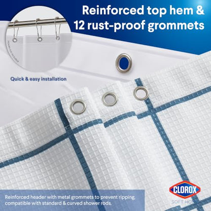 Clorox Bathroom Waffle Windowpane Pattern Shower Curtain with Waterproof Lightweight PEVA Liner Set, Standard Size, Metal Grommets, No Hooks 72" x 72" - 2 Pc Set - Navy Blue w Frosty PEVA - color: Navy Waffle Windowpane - Standard