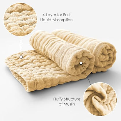 MOON PARK Baby Washcloths, 12 Pack - 12x12 Inches, Small Burp Cloths and Baby Wipes - 100% Cotton Muslin Ultra Soft for Newborn, Infant and Toddlers - Brown - color: Brown