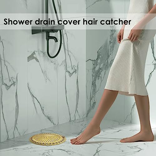 Huntonry Hair Drain Catcher, Shower Drain Hair Catcher, Shower Drain Strainer, Bathtub Drain Cover, Tub Drain Hair Catcher, Bathroom Sink Strainer, Bathroom Drain Protector, Flat, Round, Gold - color: Gold