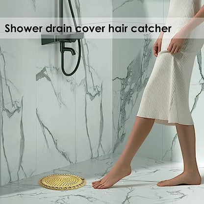 Huntonry Hair Drain Catcher, Shower Drain Hair Catcher, Shower Drain Strainer, Bathtub Drain Cover, Tub Drain Hair Catcher, Bathroom Sink Strainer, Bathroom Drain Protector, Flat, Round, Gold - color: Gold