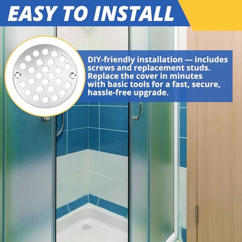 2pcs 4 Inch Round Screw-in Shower Drain Cover Replacement Easy-to-Install Floor Drain Grate with Screws Brushed Nickel (Bright Silver) - color: Chrome