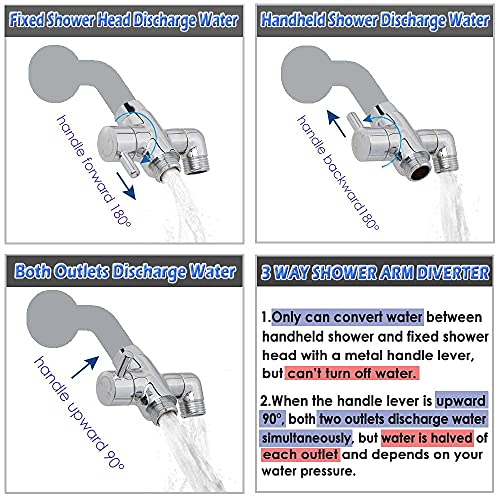 Brass Shower Arm Diverter Valve for Handheld Shower Head and Fixed Spray Head G1/2 3 Way Universal Bathroom System Component Replacement Part, Polished Chrome - color: Chrome Polished