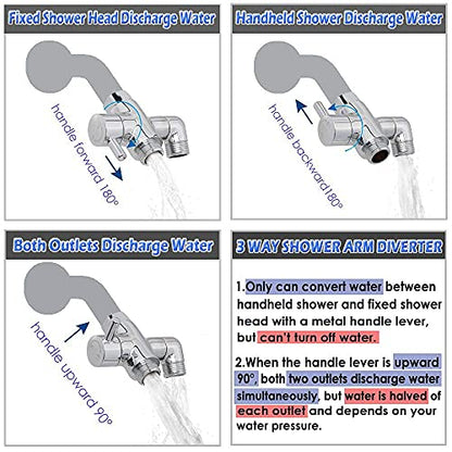Brass Shower Arm Diverter Valve for Handheld Shower Head and Fixed Spray Head G1/2 3 Way Universal Bathroom System Component Replacement Part, Polished Chrome - color: Chrome Polished