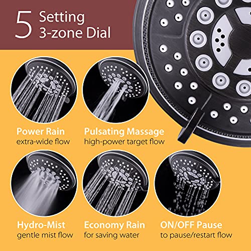 High Pressure 24-Function Dual 2-in-1 Handheld Shower Head Combo | With Self-clean Nozzles, 3-way Anti-swivel Water Diverter, and Premium Stainless Steel Hose / Bronze Finish - color: Oil Rubbed Bronze, size: 2.5 Gallon Per Minute