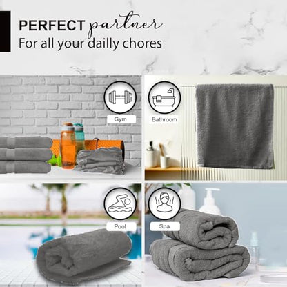 KAHAF COLLECTION 100% Cotton Bath Towels, 24x48 Pack of 6 Towels, Quick Dry, Highly Absorbent, Soft Feel Towel, Gym, Spa, Bathroom, Shower, Pool, Luxury Soft Towels (Light Grey, 24x48-6 Pack) - color: Light Grey, size: 24x48 - 6 PACK