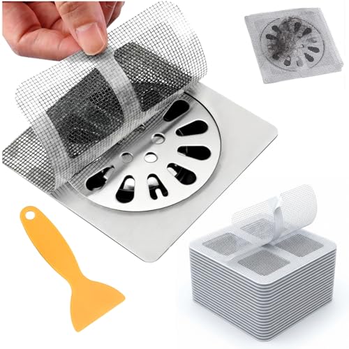 100 Pack Square Disposable Shower Drain Hair Catcher Stickers | Waterproof, For Bathroom Floor, Sink & Bathtub, Easy-Peel, Clog Prevention & Hygiene - size: 100 Square Mesh