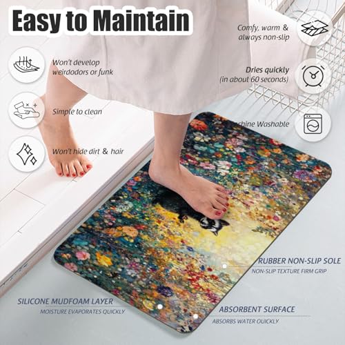 Bathroom Runner Mat Rugs Long,Cute Raccoon Flowers Image Diatomite Stone Bath Mat Large Absorbent Diatomaceous Earth Mat Non Slip Fast Dry Shower Mat Bathroom Rugs Floor Mat 16x42in - color: Design13