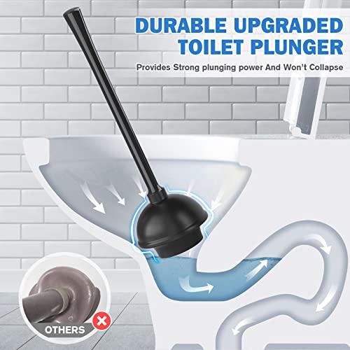 Toilet Plunger and Brush with Holder, Bowl Brush and Heavy Duty Toilet Plunger Set for 5.7-inch Toilet Drain, 2-in-1 Bathroom Cleaning Combo with Modern Caddy Stand (Black) - color: Black