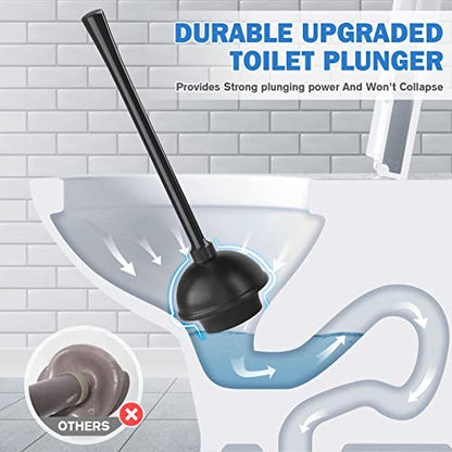 Toilet Plunger and Brush with Holder, Bowl Brush and Heavy Duty Toilet Plunger Set for 5.7-inch Toilet Drain, 2-in-1 Bathroom Cleaning Combo with Modern Caddy Stand (Black) - color: Black