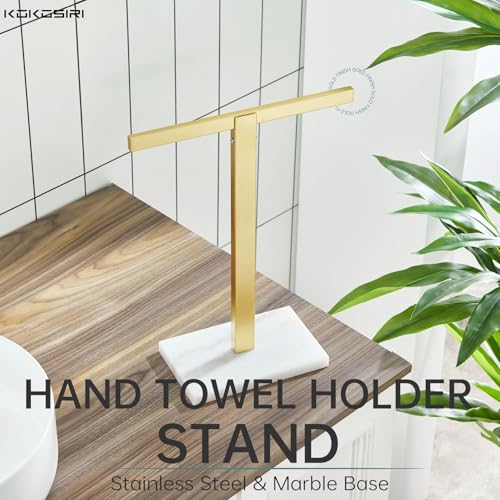 KOKOSIRI Hand Towel Holder Stand Towel Rack with Marble Base for Bathroom Kitchen Vanity Countertop, Gold Stainless Steel 15.7'' Height THS0002-SM-BG - color: Brushed Gold, size: 1-Bar