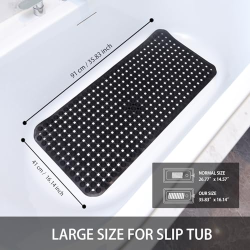 SELIBRE Rubber Bath Mat, 36 x17” TPR Black Tub Mats with 198+ Suction Cups, Bath Mat for Elderly/Kids, Machine Washable & Fast Drainage, Foot Massage Design (Black, Extra Large) - color: Black