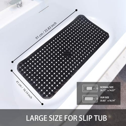 SELIBRE Rubber Bath Mat, 36 x17” TPR Black Tub Mats with 198+ Suction Cups, Bath Mat for Elderly/Kids, Machine Washable & Fast Drainage, Foot Massage Design (Black, Extra Large) - color: Black