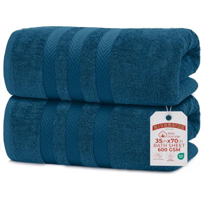 RIVERSIDE Pack of 2 Extra Large Bath Sheets 35 x 70 Inches, 100% Ring Spun Cotton, Hotel Quality, Oversized Bath Towels, Super Soft, Highly Absorbent & Quicker to Dry, Blue Opal - color: Blue Opal, size: Bath Sheets (PK 2)