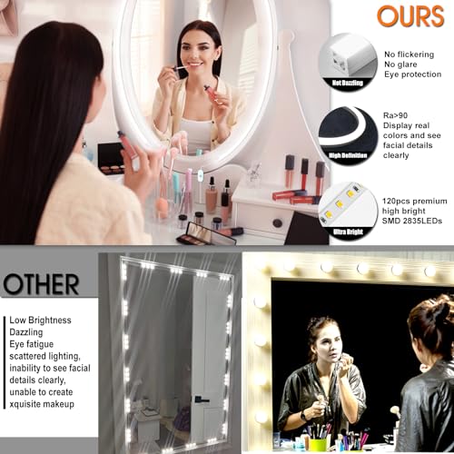 LED Vanity Mirror Lights, Hollywood Style Makeup Lighting, 6.6FT/6000K/Dimmable/12V Adapter/Self-Adhesive Strip Lights for Mirror, Lighting for Makeup Table & Bathroom - size: 6.6FT Vaniyt Light strip